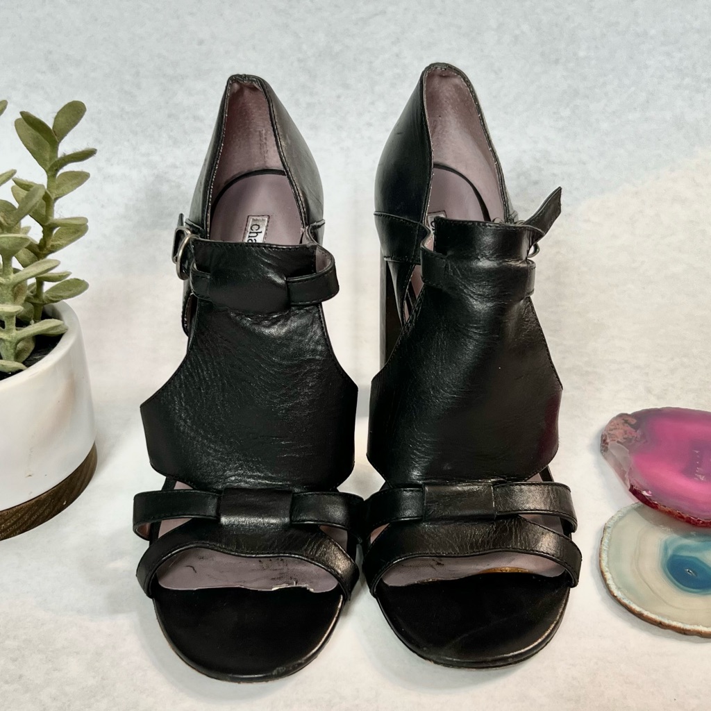Charles David Black Leather Strap Heel